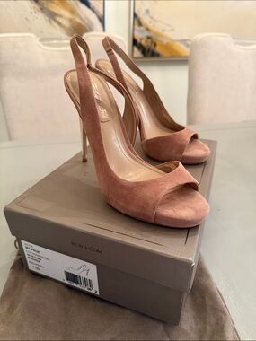 BCBG Rosewood Suede Slingback Peep-Toe Heels
